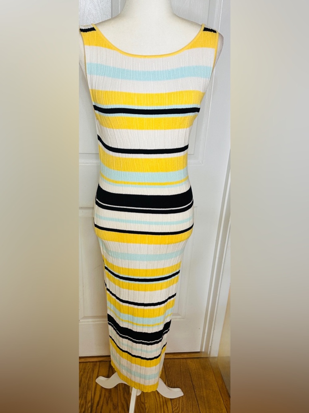 Banana Republic Dress Yellow Black White Stripe Pencil Sweater Dress Size Small - Picture 2 of 9